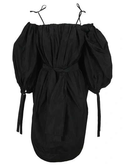 Shop Msgm Balloon Sleeve Midi Dress In Black