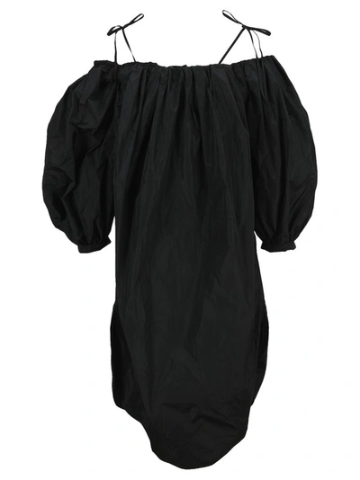 Shop Msgm Balloon Sleeve Midi Dress In Black