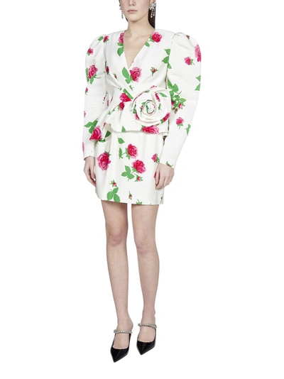 Shop Alessandra Rich Floral Print Peplum Mini Dress In Multi