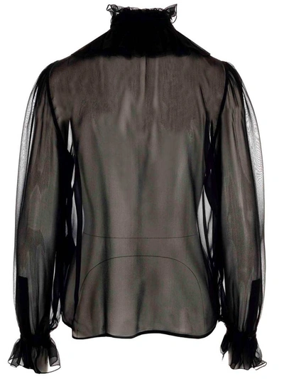 Shop Saint Laurent Bow Detail Sheer Shirt In Black