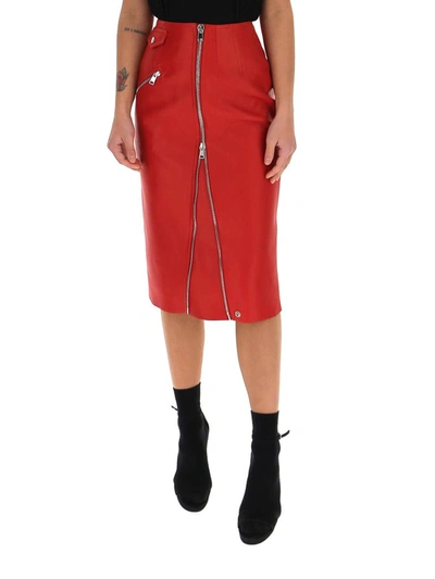 Shop Alexander Mcqueen Biker Leather Pencil Skirt In Red