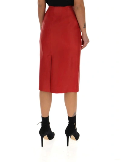 Shop Alexander Mcqueen Biker Leather Pencil Skirt In Red