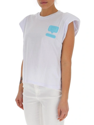 Shop Chiara Ferragni Eyelike Shoulder Padded Sleeveless Top In White