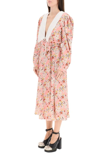 Shop Miu Miu Floral Printed Midi Dress In Multi