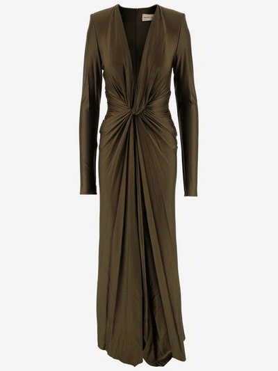 Shop Alexandre Vauthier Gathered Midi Dress In Brown