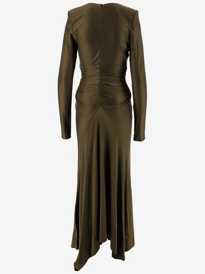 Shop Alexandre Vauthier Gathered Midi Dress In Brown