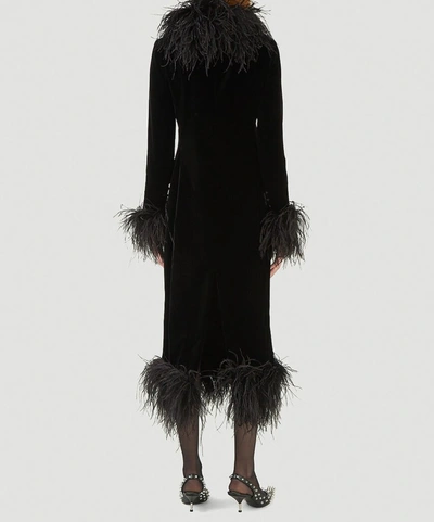 Shop Saint Laurent Feather Trimmed Midi Dress In Black