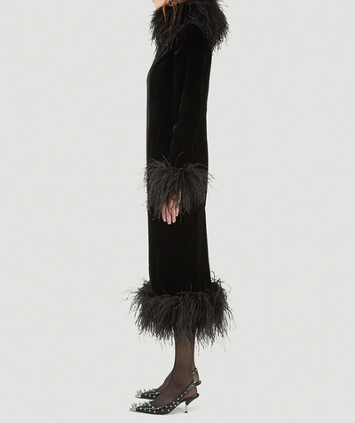 Shop Saint Laurent Feather Trimmed Midi Dress In Black
