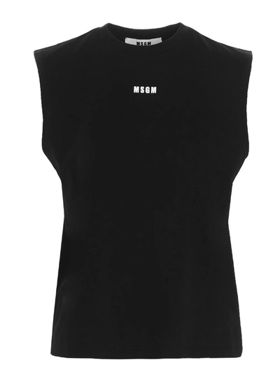 Shop Msgm Logo Print Sleeveless Top In Black