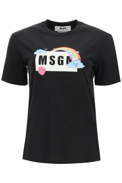 Shop Msgm Rainbow Logo Print T In Black