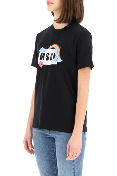 Shop Msgm Rainbow Logo Print T In Black
