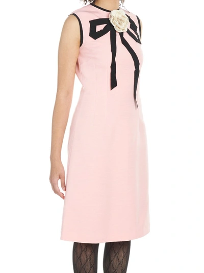 Shop Gucci Appliqué Flower Bow Dress In Pink