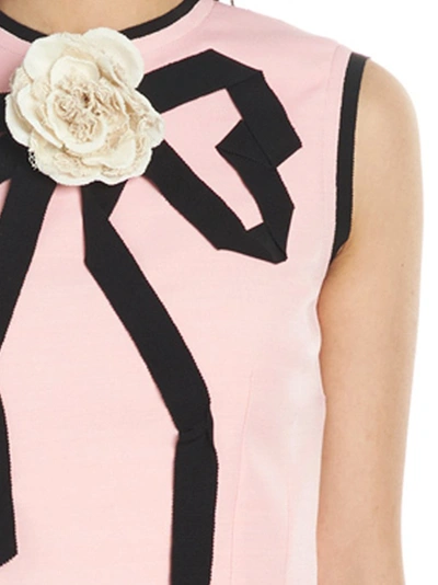 Shop Gucci Appliqué Flower Bow Dress In Pink