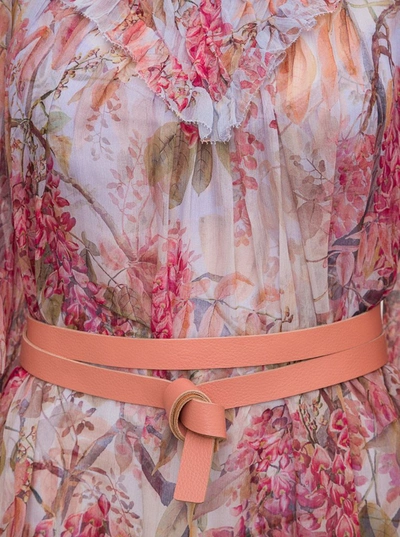 Shop Zimmermann Ruffled Floral Print Mini Dress In Pink