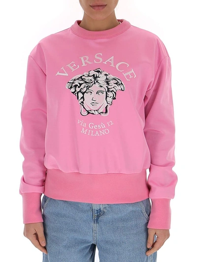Shop Versace Medusa Print Crewneck Sweatshirt In Pink
