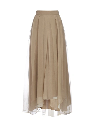 Shop Brunello Cucinelli Asymmetric Pleated Skirt In Beige