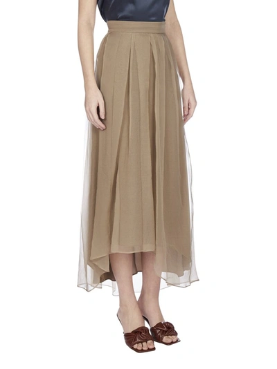 Shop Brunello Cucinelli Asymmetric Pleated Skirt In Beige