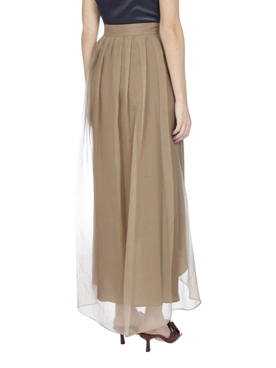 Shop Brunello Cucinelli Asymmetric Pleated Skirt In Beige