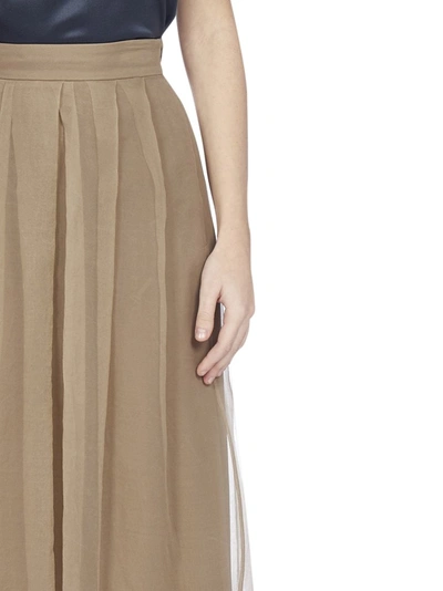 Shop Brunello Cucinelli Asymmetric Pleated Skirt In Beige
