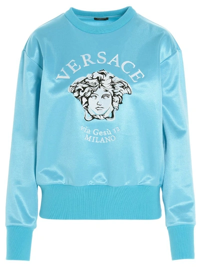 Shop Versace Medusa Print Crewneck Sweatshirt In Blue