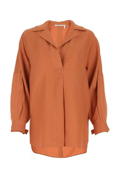 Shop Agnona Belted Sleeve Collared Blouse In Orange