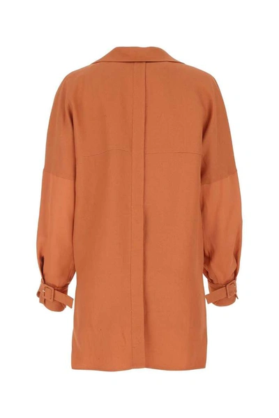 Shop Agnona Belted Sleeve Collared Blouse In Orange