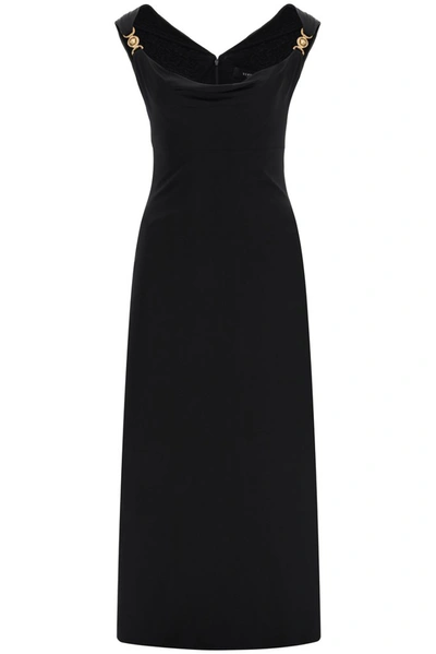 Shop Versace Medusa Strap Detail Maxi Dress In Black