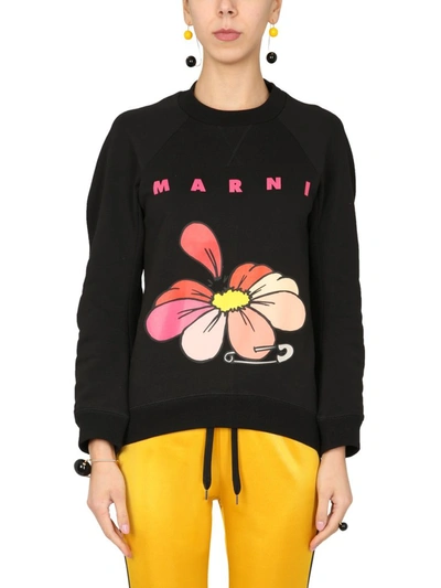 Shop Marni Floral Print Sweatshirt In Black