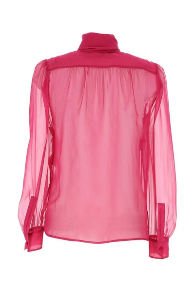Shop Saint Laurent Sheer Pussybow Blouse In Pink