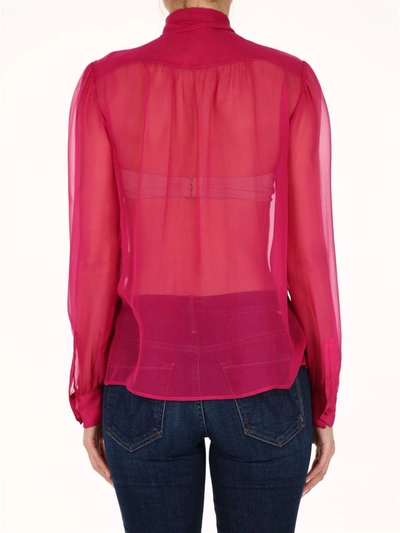 Shop Saint Laurent Sheer Pussybow Blouse In Pink