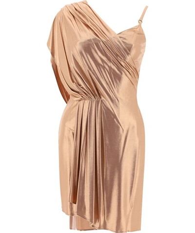 Shop Elisabetta Franchi Metallic Effect Asymmetrical Dress In Gold