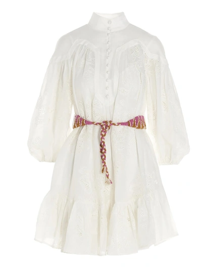 Shop Zimmermann Riders Panelled Mini Dress In White