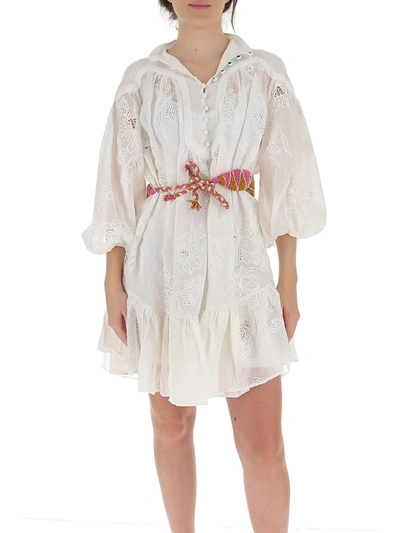 Shop Zimmermann Riders Panelled Mini Dress In White