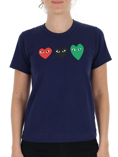 Shop Comme Des Garçons Play Hearts Printed T In Blue