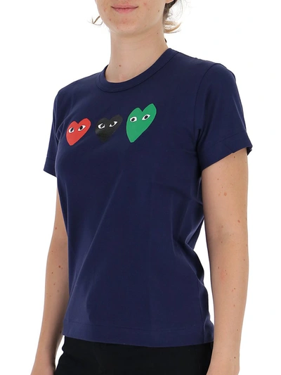 Shop Comme Des Garçons Play Hearts Printed T In Blue