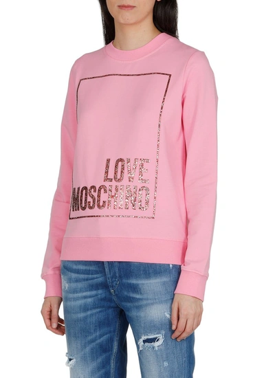 Shop Love Moschino Glitter Logo Crew In Pink