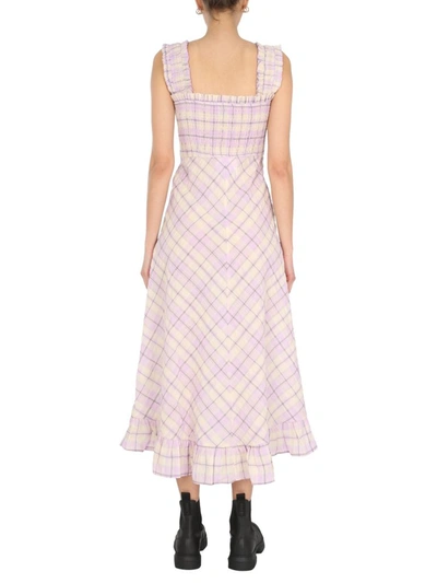 Shop Ganni Seersucker Ruffled Check Maxi Dress In Multi