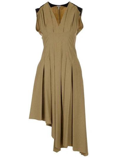 Shop Loewe Pleated Asymmetric Sleeveless Dress In Beige