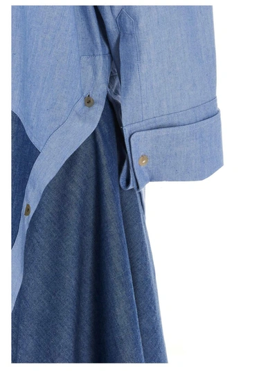 Shop Loewe Patchwork Asymmetric Oversized Shirt Dress In Blue