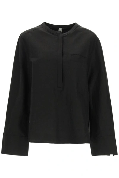 Shop Totême Half Button Shirt In Black