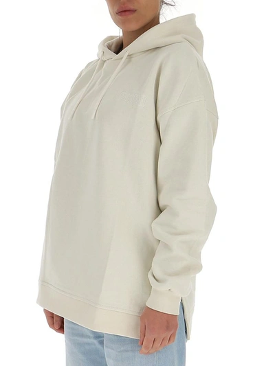 Shop Ganni Isoli Logo Embroidered Hoodie In White