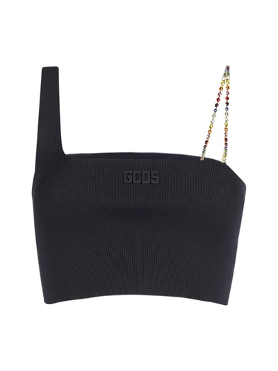 Shop Gcds Chain Strap Cropped Vest In Black