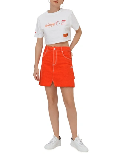 Shop Heron Preston High Waisted Mini Denim Skirt In Orange