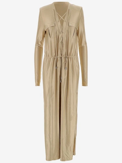 Shop Alexandre Vauthier Tie Neckline Maxi Dress In Beige