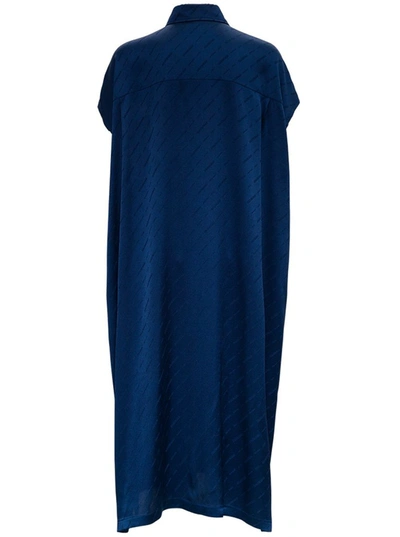 Shop Balenciaga Allover Logo Print Shirt Dress In Blue
