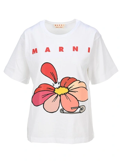 Shop Marni Floral Logo Print T In White