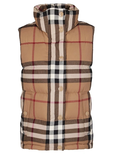 Shop Burberry Check Print Puffer Gilet In Multi