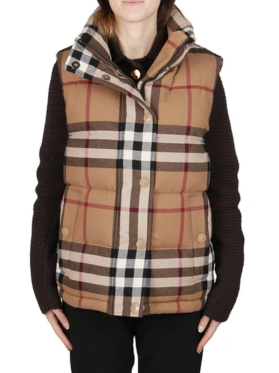 Shop Burberry Check Print Puffer Gilet In Multi