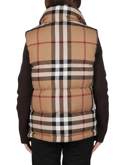 Shop Burberry Check Print Puffer Gilet In Multi