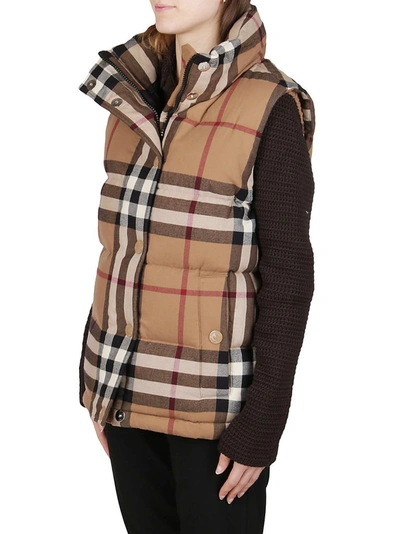 Shop Burberry Check Print Puffer Gilet In Multi